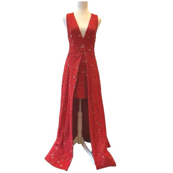 NWT Alice + Olivia Red Francis high-low coral red gown Sz6 wedding guest dress - Picture 3 of 9